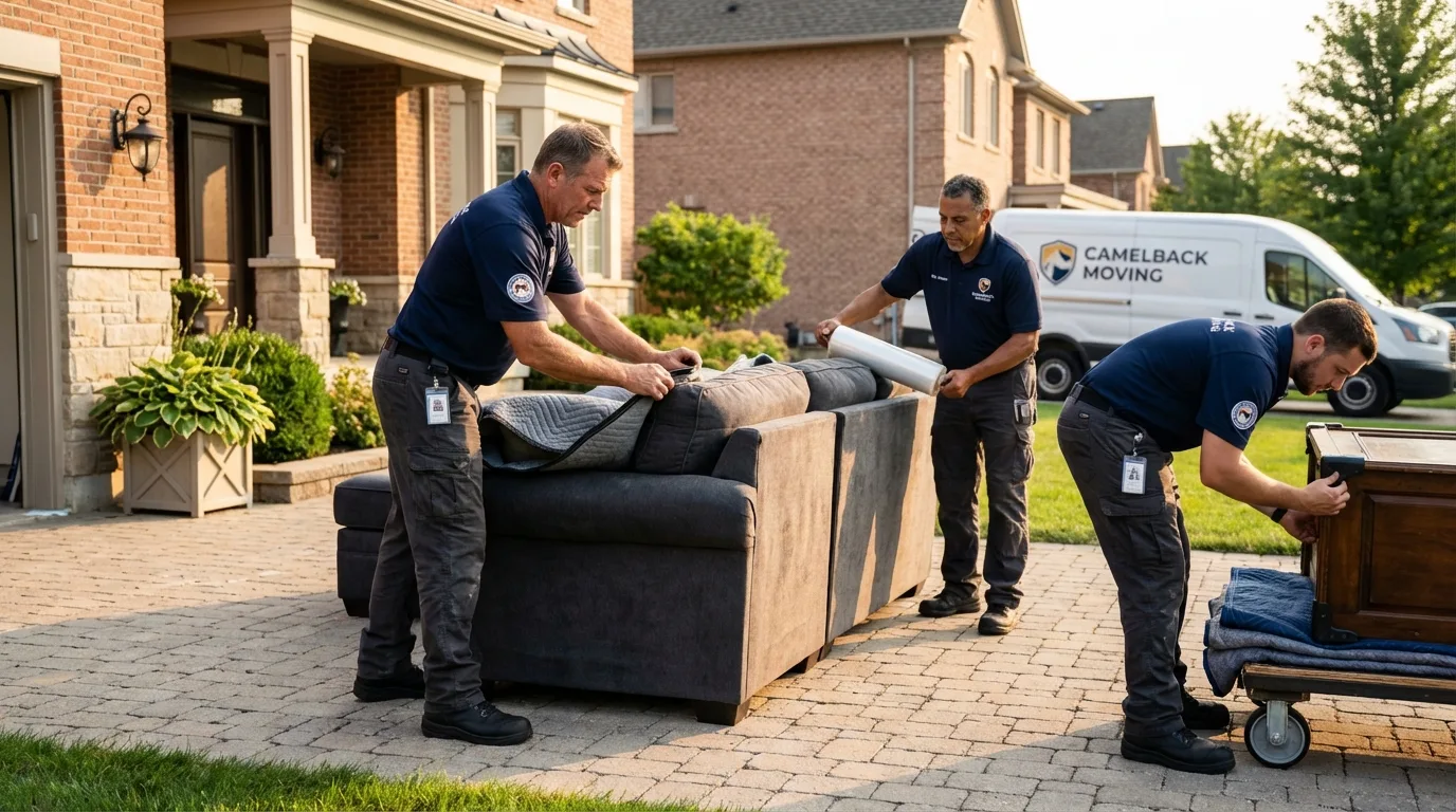 Large estate moving crew wrapping furniture in Prosper, TX
