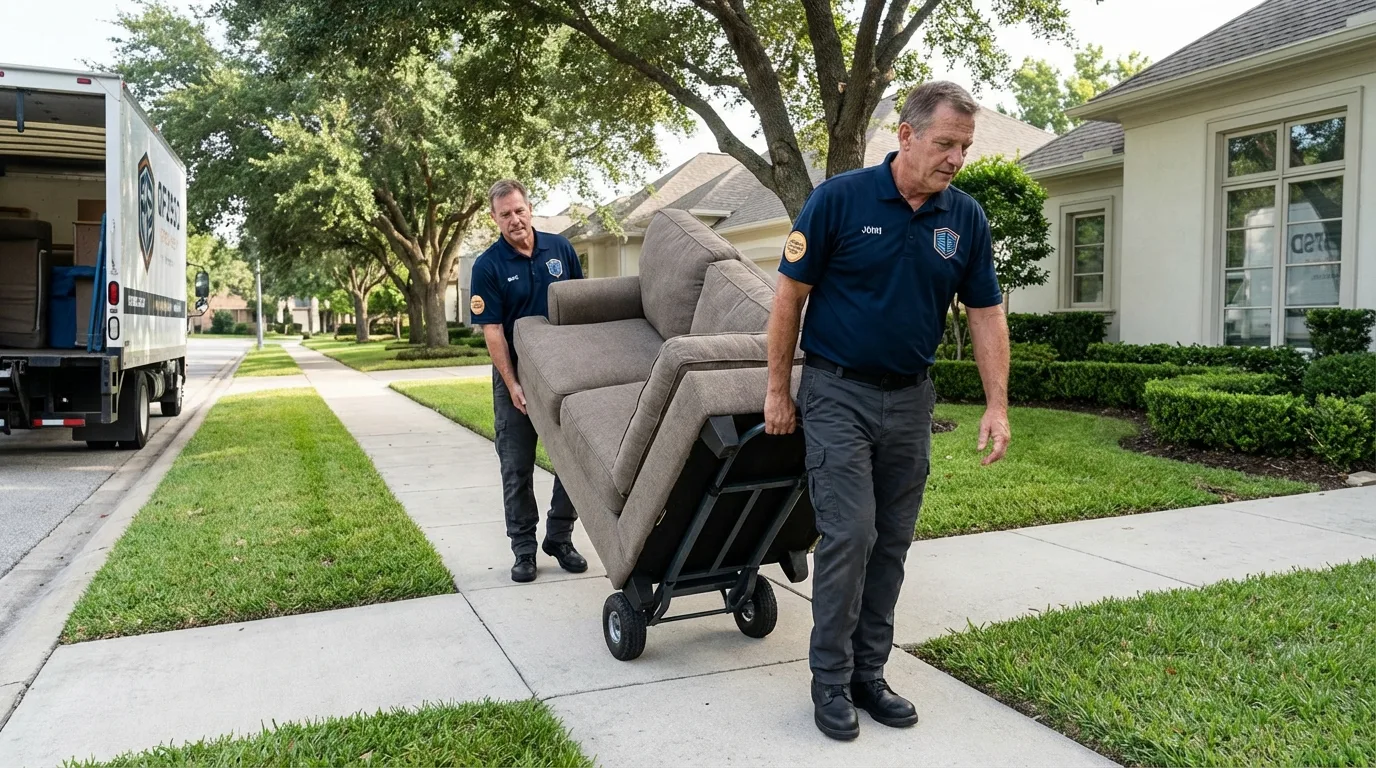 Local residential moving crew loading furniture in Prosper, TX